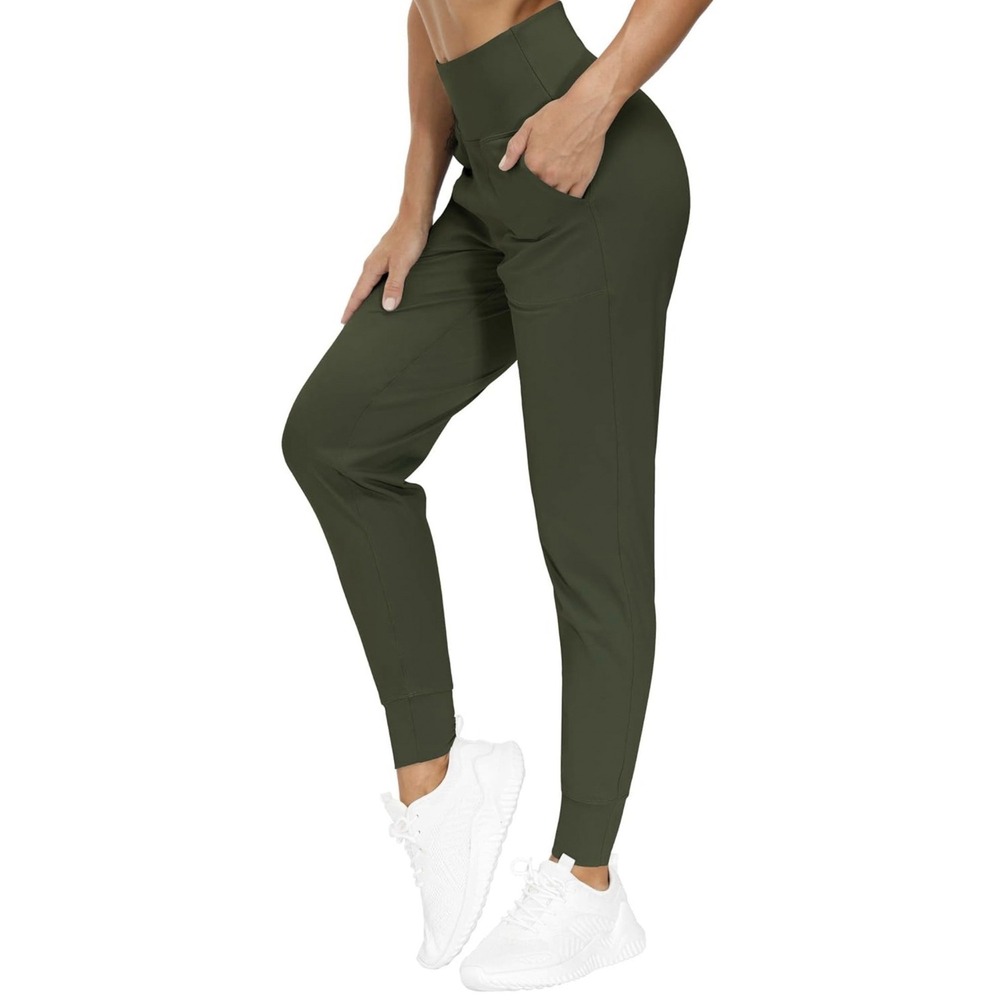 The Gym People Olive High Waist Tapered Jogger Pants Pockets Tummy Control Small
